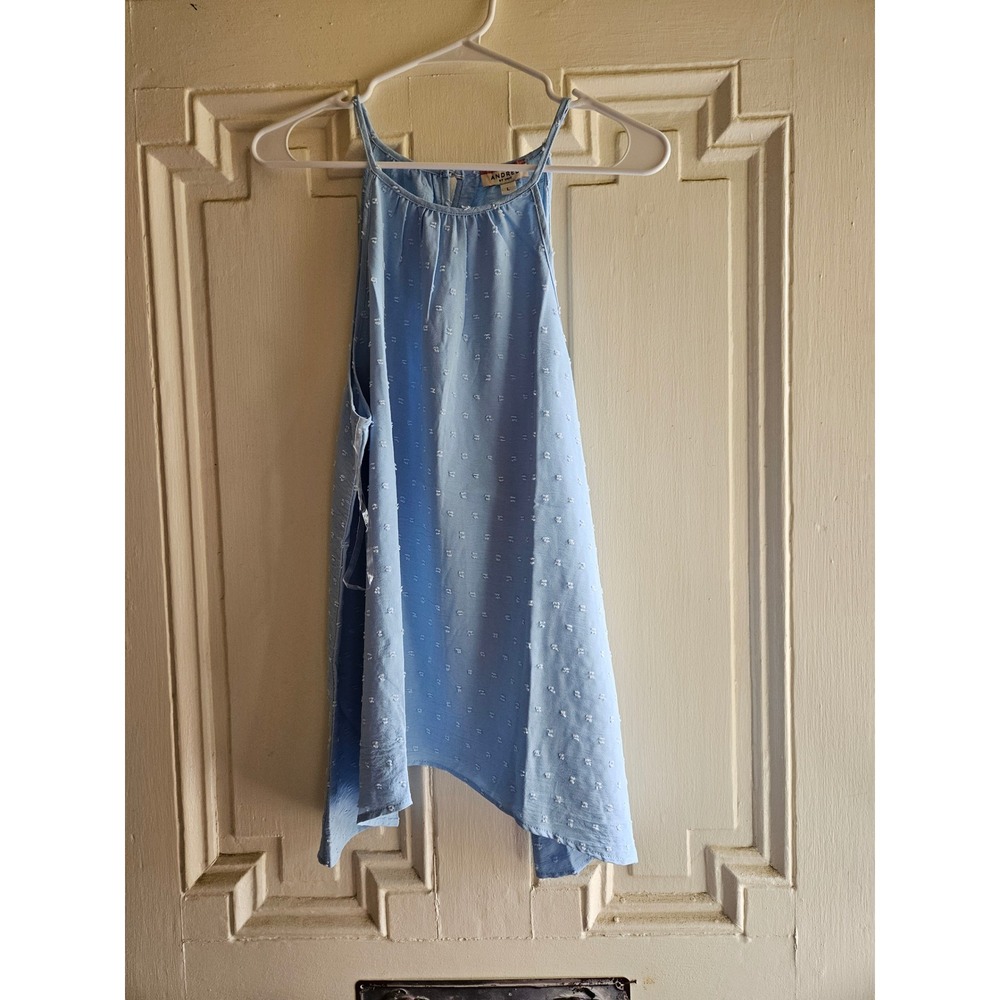 Andre by Unit Light Blue Clip Dot High Neck Sleeveless Flowy Blouse Top Large